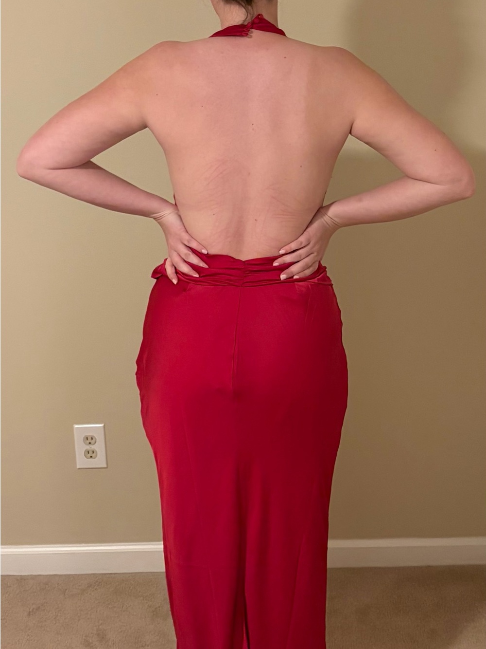 Never Worn- Meshki Rinna Satin Halter Maxi Dress - Pink Cherry - Picture 7 of 7